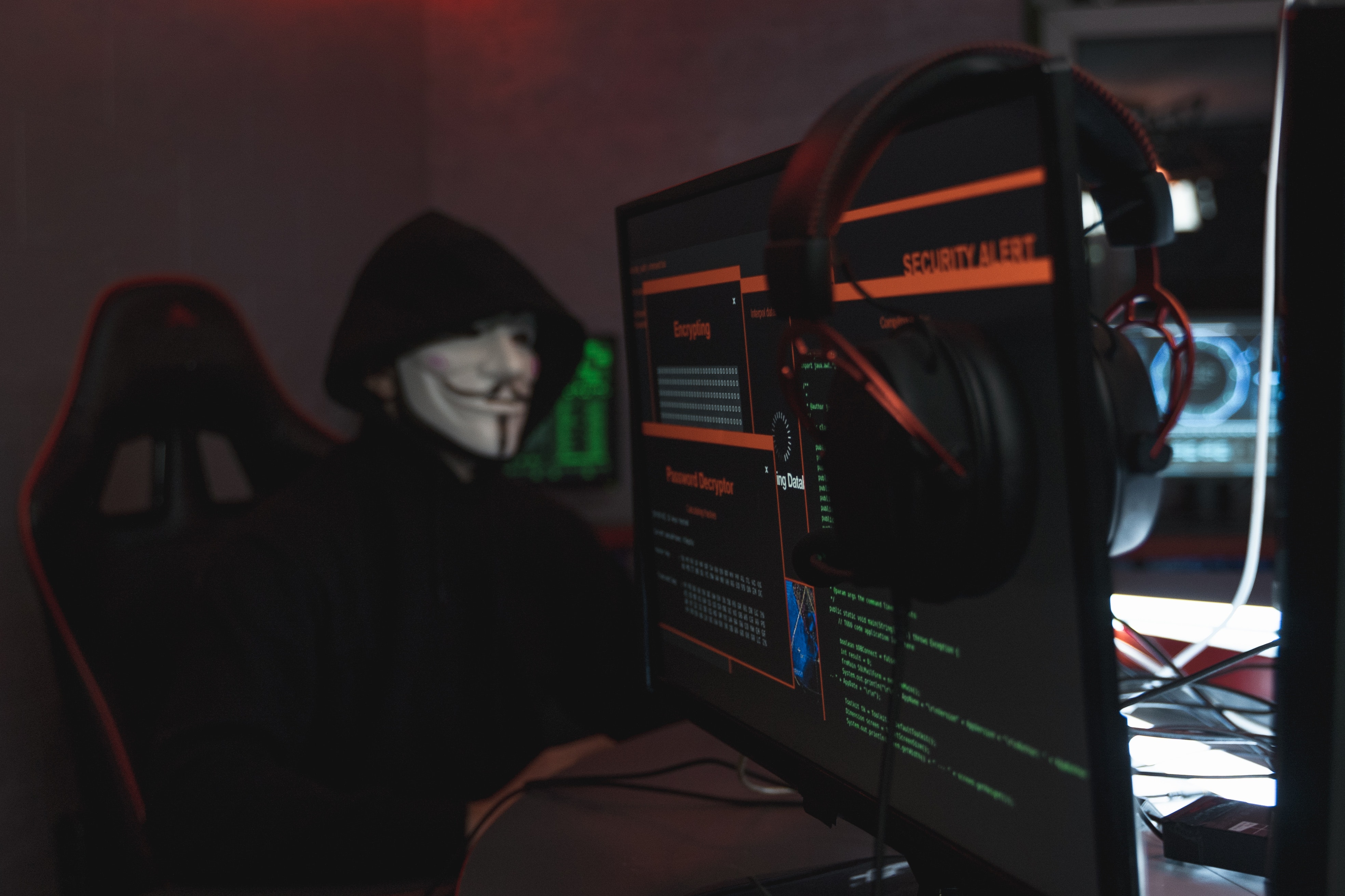 hacker in a dark room